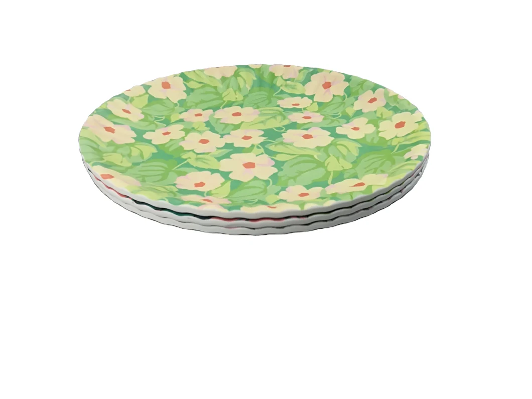 Biodegradation Certifications Available Melamine Christmas Plate Reusable New Shape Hot Sales Round Lunchware Plate