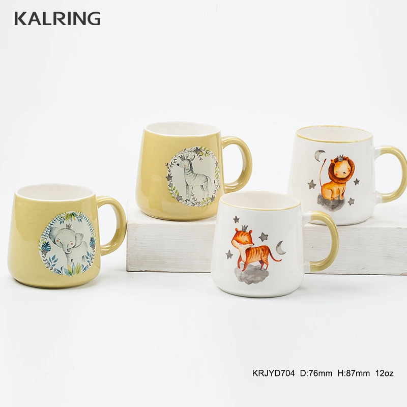 Ceramic Mug 8′ Palte Cup and Saucer with Color Glaze with Animal Design as Dinner Set