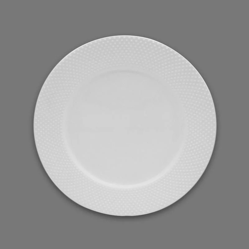 Embossed Pattern Designs Dining Plates Ceramic Porcelain Dinner Dinnerware Set Plain White Plates Sets