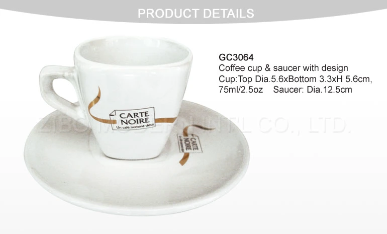 White Custom Logo Porcelain Ceramic Tea Coffee Cup and Saucer