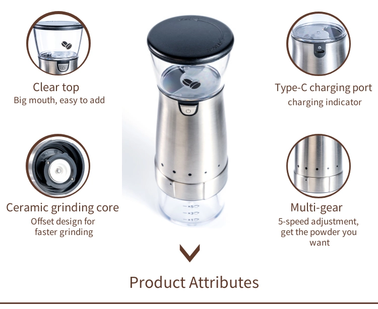 Home Appliances Stainless Steel USB Rechargeable Portable Electric Mini Coffee Maker Grinder Set